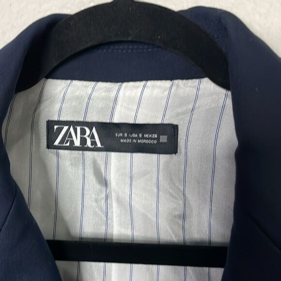 ZARA DOUBLE BREASTED BLAZER NAVY PIQUE BLAZER size S Bloggers Fav - Picture 6 of 13